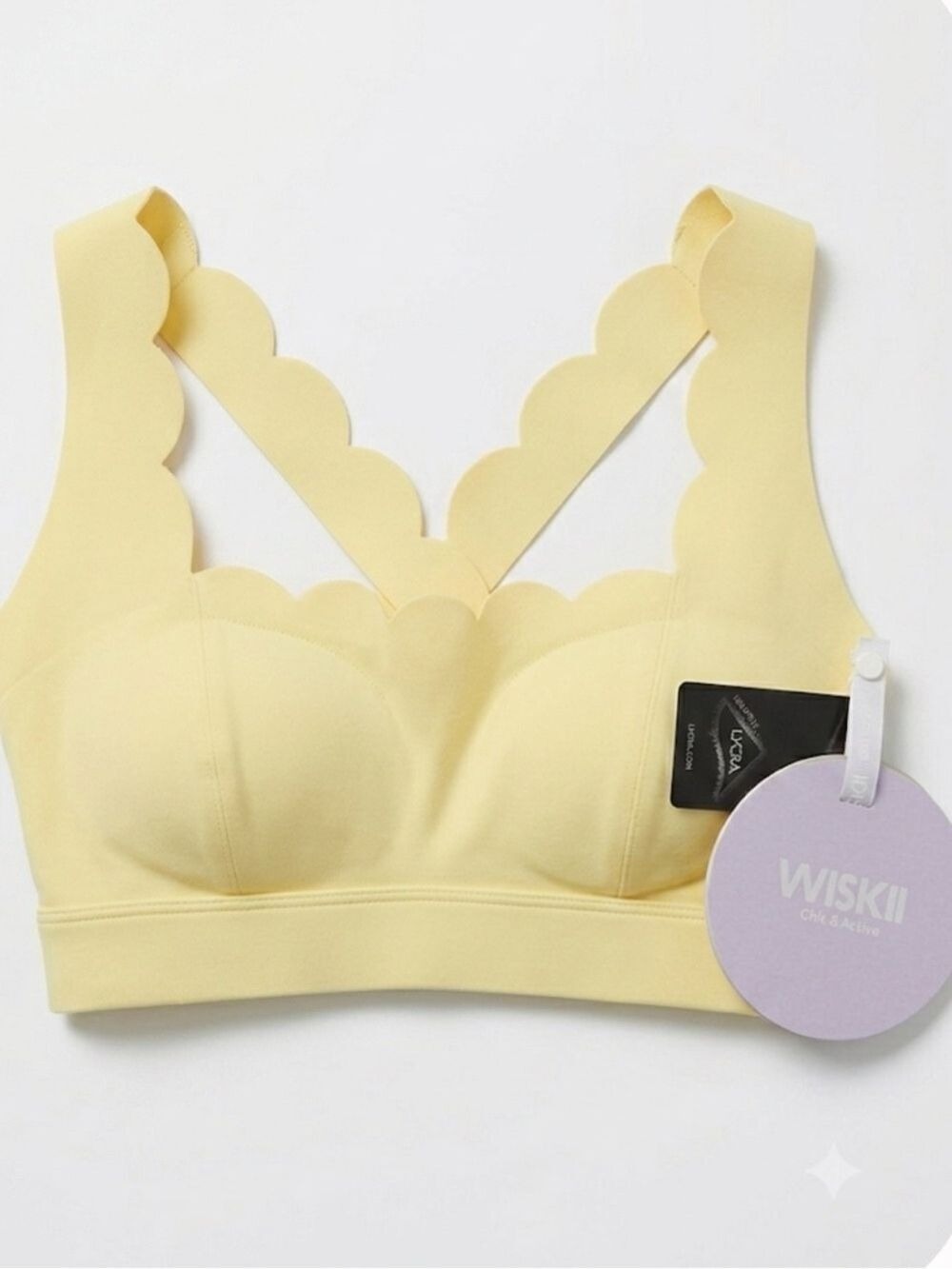 WISKII Scallop Sports Bra Cross Back Lemon Yellow